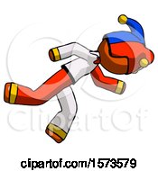 Poster, Art Print Of Orange Jester Joker Man Running While Falling Down
