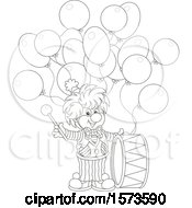 Poster, Art Print Of Lineart Cute Clown With A Drum And Party Balloons