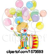 Poster, Art Print Of Cute Clown With A Drum And Party Balloons