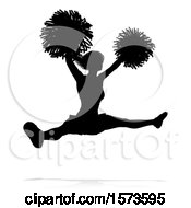 Clipart Of A Silhouetted Cheerleader With A Reflection Or Shadow On A White Background Royalty Free Vector Illustration
