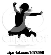 Poster, Art Print Of Silhouetted Girl Jumping With A Reflection Or Shadow On A White Background