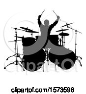 Poster, Art Print Of Silhouetted Male Drummer With A Reflection Or Shadow On A White Background