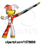 Poster, Art Print Of Yellow Jester Joker Man Pen Is Mightier Than The Sword Calligraphy Pose