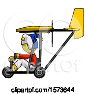 Poster, Art Print Of Yellow Jester Joker Man In Ultralight Aircraft Side View