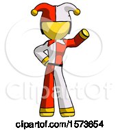 Poster, Art Print Of Yellow Jester Joker Man Waving Left Arm With Hand On Hip