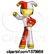Poster, Art Print Of Yellow Jester Joker Man Waving Right Arm With Hand On Hip