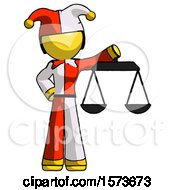 Poster, Art Print Of Yellow Jester Joker Man Holding Scales Of Justice