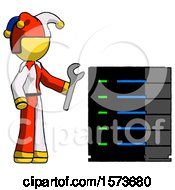 Poster, Art Print Of Yellow Jester Joker Man Server Administrator Doing Repairs