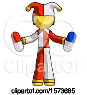 Poster, Art Print Of Yellow Jester Joker Man Holding A Red Pill And Blue Pill