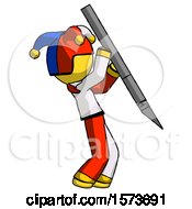 Poster, Art Print Of Yellow Jester Joker Man Stabbing Or Cutting With Scalpel