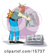 Male Construction Worker In Terrible Pain After Hurting His Back While Lifting Bags Of Cement Clipart Illustration