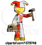 Poster, Art Print Of Yellow Jester Joker Man Holding Tools And Toolchest Ready To Work
