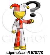 Poster, Art Print Of Yellow Jester Joker Man Holding Question Mark To Right