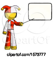 Poster, Art Print Of Yellow Jester Joker Man Giving Presentation In Front Of Dry-Erase Board