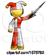 Yellow Jester Joker Man Holding Sword In The Air Victoriously