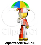 Poster, Art Print Of Yellow Jester Joker Man Holding Umbrella Rainbow Colored