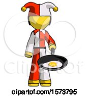 Poster, Art Print Of Yellow Jester Joker Man Frying Egg In Pan Or Wok