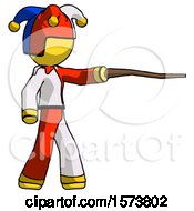 Poster, Art Print Of Yellow Jester Joker Man Pointing With Hiking Stick