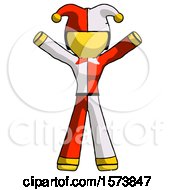 Poster, Art Print Of Yellow Jester Joker Man Surprise Pose Arms And Legs Out
