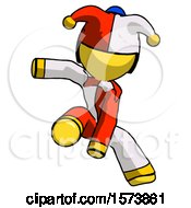 Yellow Jester Joker Man Action Hero Jump Pose