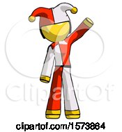 Poster, Art Print Of Yellow Jester Joker Man Waving Emphatically With Left Arm
