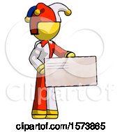 Yellow Jester Joker Man Presenting Large Envelope