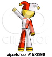 Poster, Art Print Of Yellow Jester Joker Man Waving Emphatically With Right Arm