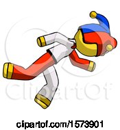 Poster, Art Print Of Yellow Jester Joker Man Running While Falling Down