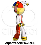 Poster, Art Print Of Yellow Jester Joker Man Walking Turned Right Front View