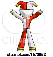 Poster, Art Print Of White Jester Joker Man Surprise Pose Arms And Legs Out