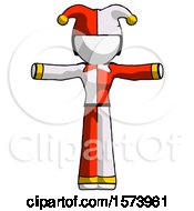 White Jester Joker Man T Pose Arms Up Standing