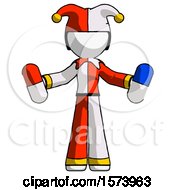Poster, Art Print Of White Jester Joker Man Holding A Red Pill And Blue Pill
