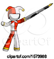 Poster, Art Print Of White Jester Joker Man Pen Is Mightier Than The Sword Calligraphy Pose