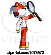 Poster, Art Print Of White Jester Joker Man Inspecting With Large Magnifying Glass Facing Up
