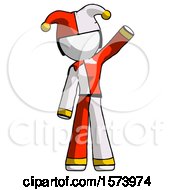 Poster, Art Print Of White Jester Joker Man Waving Emphatically With Left Arm