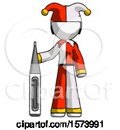 White Jester Joker Man Standing With Large Thermometer