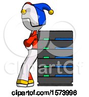Poster, Art Print Of White Jester Joker Man Resting Against Server Rack