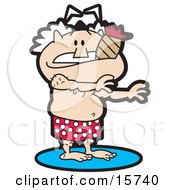 Short Old Man With White Hair Wearing Red Boxers With Polka Dots And Smoking A Cigar Clipart Illustration