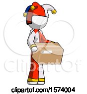 Poster, Art Print Of White Jester Joker Man Holding Package To Send Or Recieve In Mail