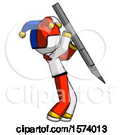 Poster, Art Print Of White Jester Joker Man Stabbing Or Cutting With Scalpel