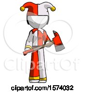 Poster, Art Print Of White Jester Joker Man Holding Red Fire Fighters Ax