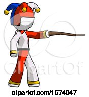 White Jester Joker Man Pointing With Hiking Stick by Leo Blanchette