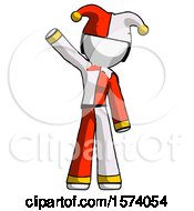 Poster, Art Print Of White Jester Joker Man Waving Emphatically With Right Arm