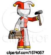 White Jester Joker Man Holding Tools And Toolchest Ready To Work