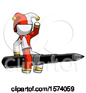 Poster, Art Print Of White Jester Joker Man Riding A Pen Like A Giant Rocket