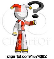 White Jester Joker Man Holding Question Mark To Right by Leo Blanchette