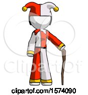 White Jester Joker Man Standing With Hiking Stick by Leo Blanchette