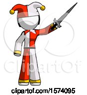 Poster, Art Print Of White Jester Joker Man Holding Sword In The Air Victoriously