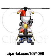Poster, Art Print Of White Jester Joker Man Flying In Gyrocopter Front View