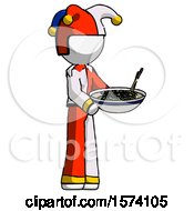 White Jester Joker Man Holding Noodles Offering To Viewer